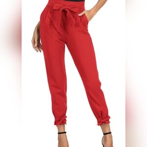 GRACE KARIN Womens Casual High Waist Pencil Pants with Bow-Knot Pockets Red